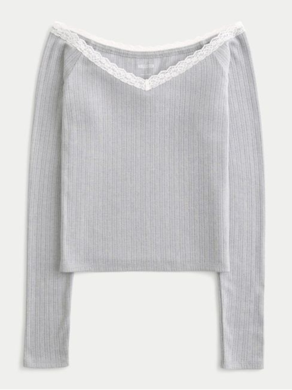 Hollister Pointelle Lace Trim Top in Gray